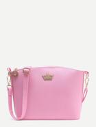Romwe Pink Crown Detail Pu Shoulder Bag