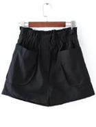 Romwe Elastic Waist Black Shorts With Pockets