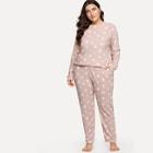 Romwe Plus Star Print Top & Pants Pj Set
