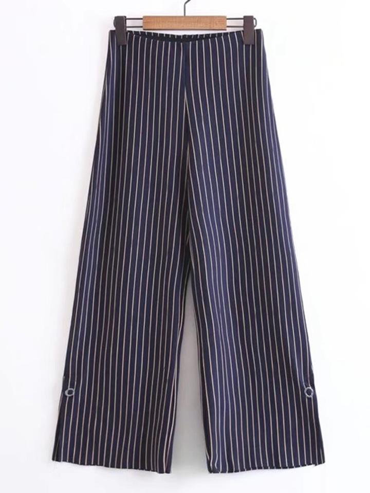 Romwe Slit Detail Wide Leg Striped Pants