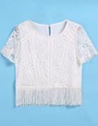 Romwe Floral Crochet Crop White Blouse