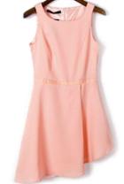 Romwe Round Neck Back Zipper Asymmetrical Pink Dress