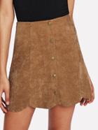 Romwe Button Up Scalloped Hem Skirt