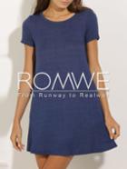 Romwe Blue Short Sleeve Cut Out Back Shift Dress