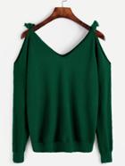 Romwe Dark Green Open Shoulder Jersey Sweater