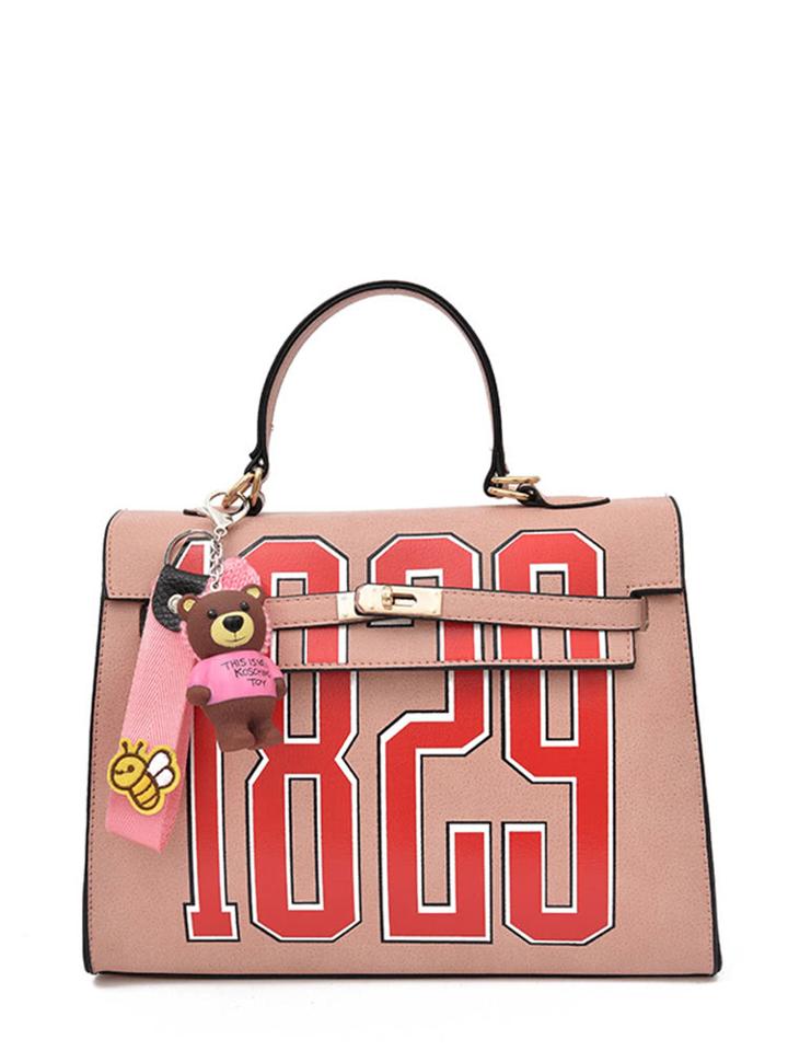 Romwe Number Print Pu Shoulder Bag With Handle