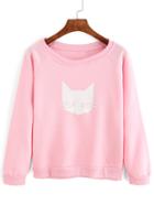 Romwe Raglan Sleeve Cat Print Sweatshirt