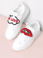 Romwe Lip And Letter Embroidery Lace Up Sneakers