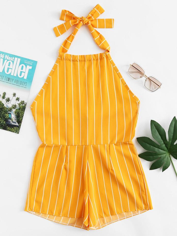 Romwe Vertical Striped Knot Jumpsuit