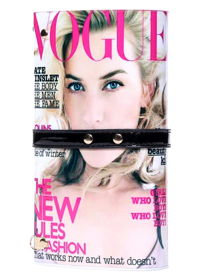 Romwe Magazine Print Pu Clutches Bag
