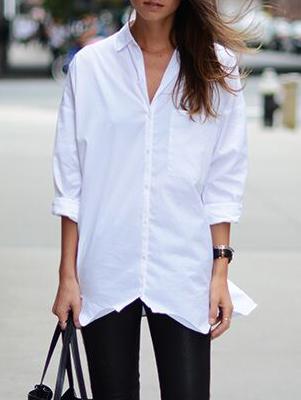 Romwe Lapel Slit Pocket Long Blouse