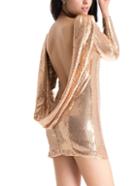 Romwe Open Back Sequin Bodycon Gold Dress