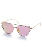Romwe Gold Metal Frame Double Bridge Pink Lens Sunglasses