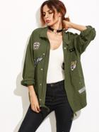 Romwe Olive Green Drop Shoulder Utility Jacket With Patch Detail