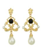 Romwe Black Chandelier Design Gold Plated Imitation Pearl Earrings
