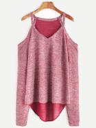 Romwe Burgundy Cold Shoulder High Low Sweater