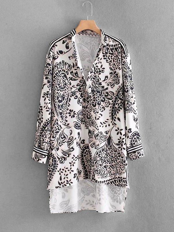 Romwe Baroque Print High Low Shirt