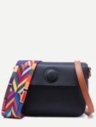 Romwe Black Geometric Strap Leather Button Closure Crossbody Bag