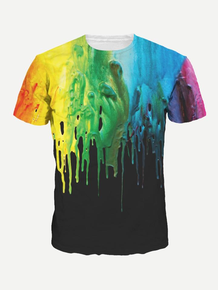 Romwe Men Paint Drip Print Tee