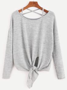 Romwe Criss Cross Strap Knot T-shirt