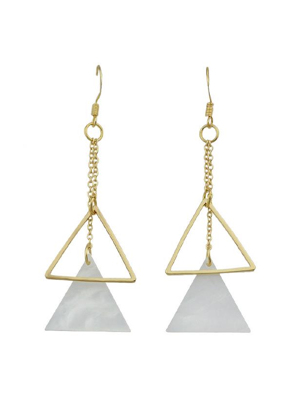 Romwe White Long Chain Triangle With Multicolored Natural Stone Dangle Earrings