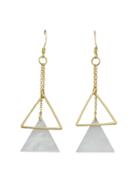 Romwe White Long Chain Triangle With Multicolored Natural Stone Dangle Earrings