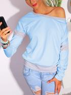 Romwe Round Neck Long Sleeve Sky Blue Sweatshirt