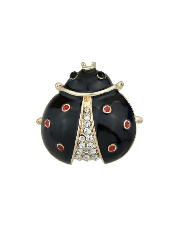 Romwe Black Enamel With Rhinestone Insect Ladybug Brooches Fashion Jewelry