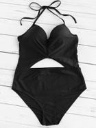 Romwe Cutout Front Ruched Detail Swimsuit