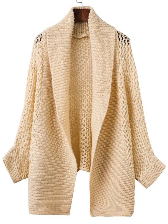 Romwe Apricot Shawl Collar Hollow Out Asymmetrical Sweater Coat