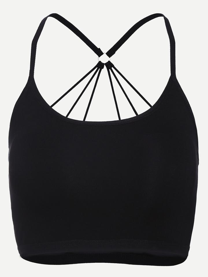 Romwe Caged Back Black Crop Cami Top