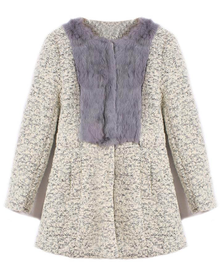 Romwe Faux Fur Contrast Woolen Coat
