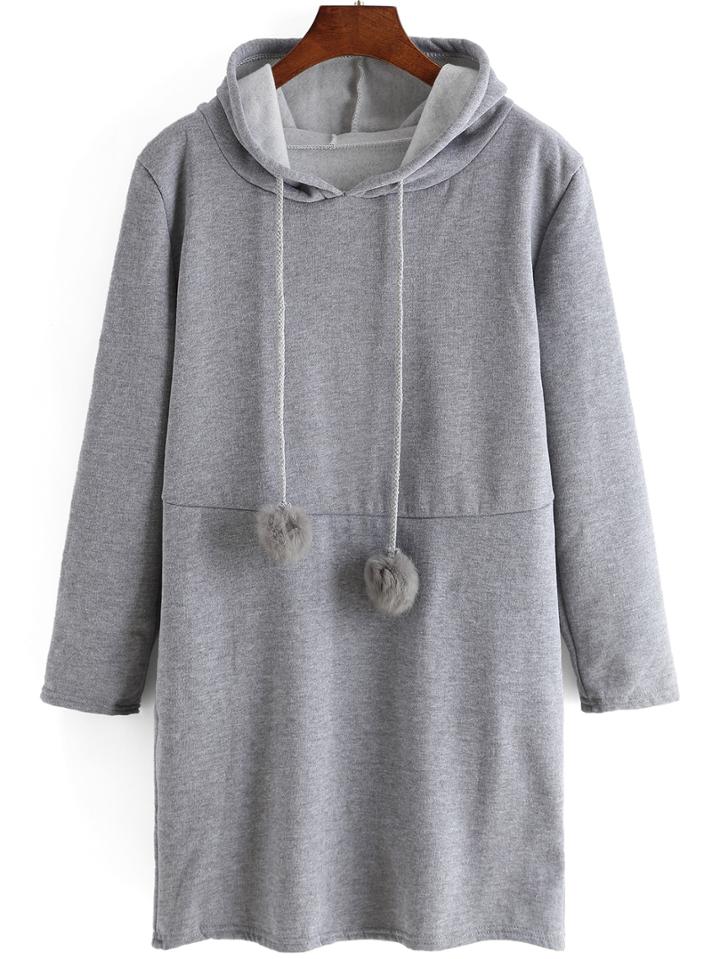 Romwe Hooded Drawstring Grey Sweatshirt Dress