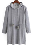 Romwe Hooded Drawstring Grey Sweatshirt Dress