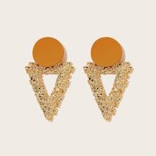 Romwe Round & Textured Triangle Drop Earrings 1pair