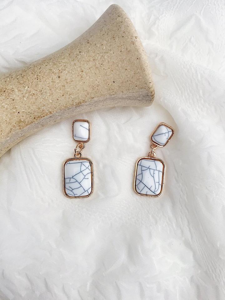 Romwe Marble Pattern Dangle Earrings