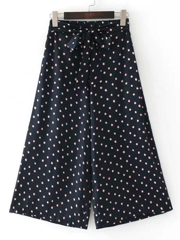 Romwe Bow Tie Waist Wide Leg Pants