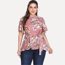 Romwe Plus Floral Print Top