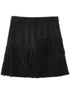 Romwe Fringe Suede A-line Skirt