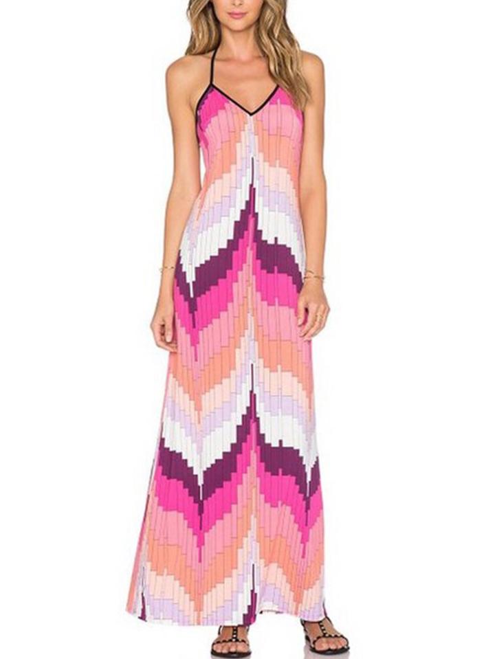 Romwe Multicolor Geometric Print Racerback Maxi Dress