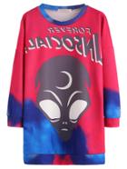 Romwe Multicolor Alien Print Drop Shoulder Sweatshirt Dress