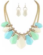 Romwe Green Ombre Gemstone Necklace With Earrings