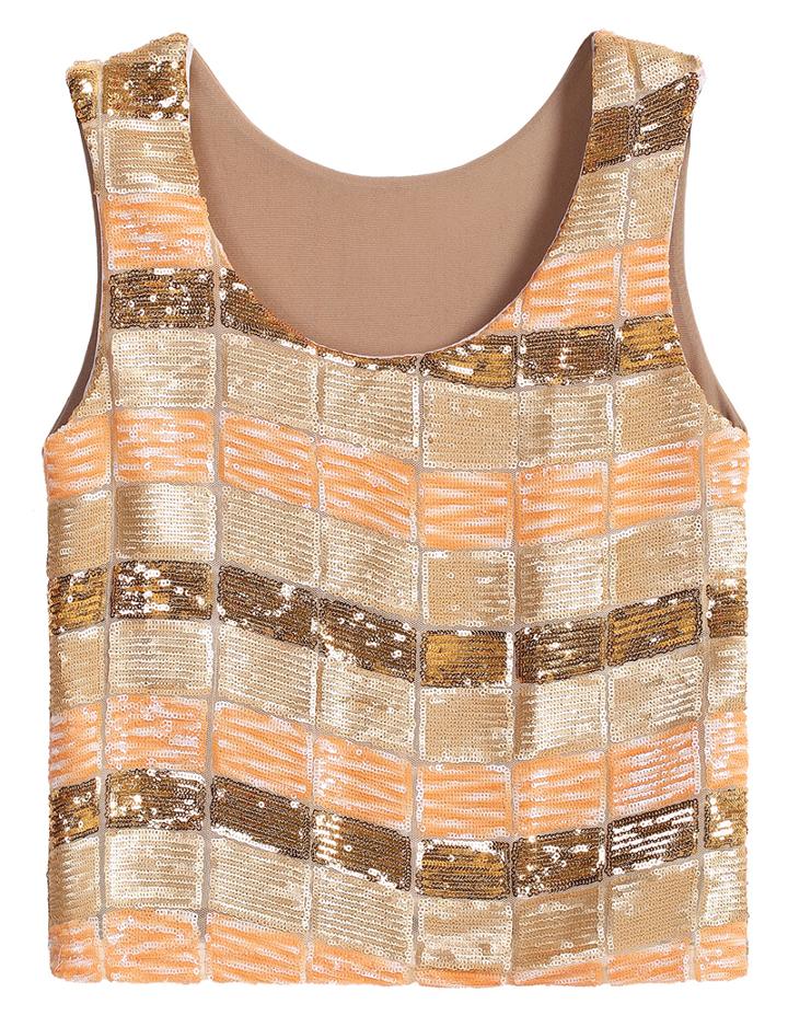 Romwe Plaid Sequined Crop Vest