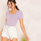 Romwe Lace Trim Slim Fitted Rib-knit Tee