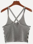Romwe Grey Lattice Side Knitted Crop Cami Top