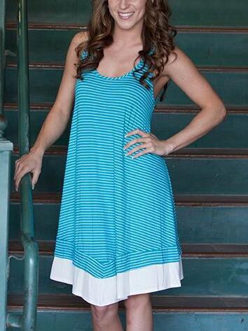 Romwe Striped Blue Trimmed Tank Dress