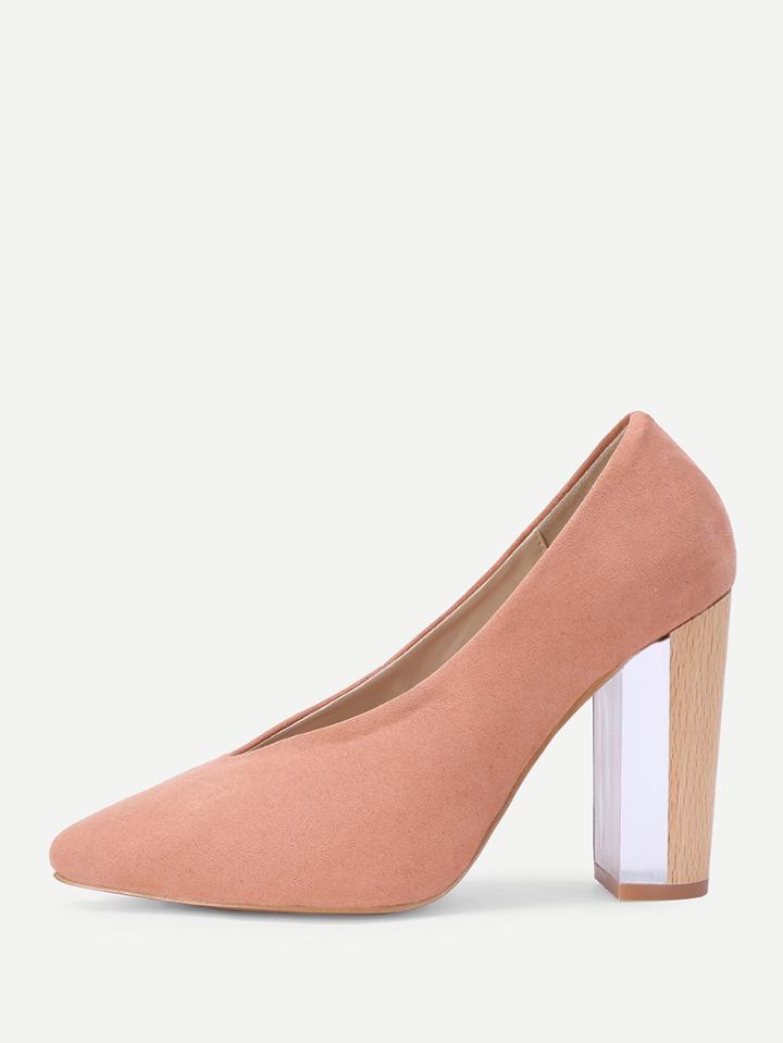 Romwe Almond Toe Block Heeled Pumps