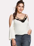Romwe Contrast Eyelash Lace T-shirt