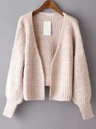 Romwe Lantern Sleeve Short Pink Cardigan