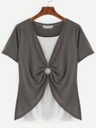 Romwe Grey 2 In 1 Contrast Ring Accent T-shirt